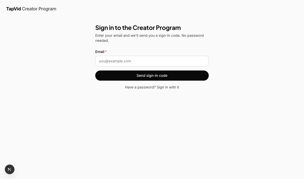 The sign-in page — email code or password