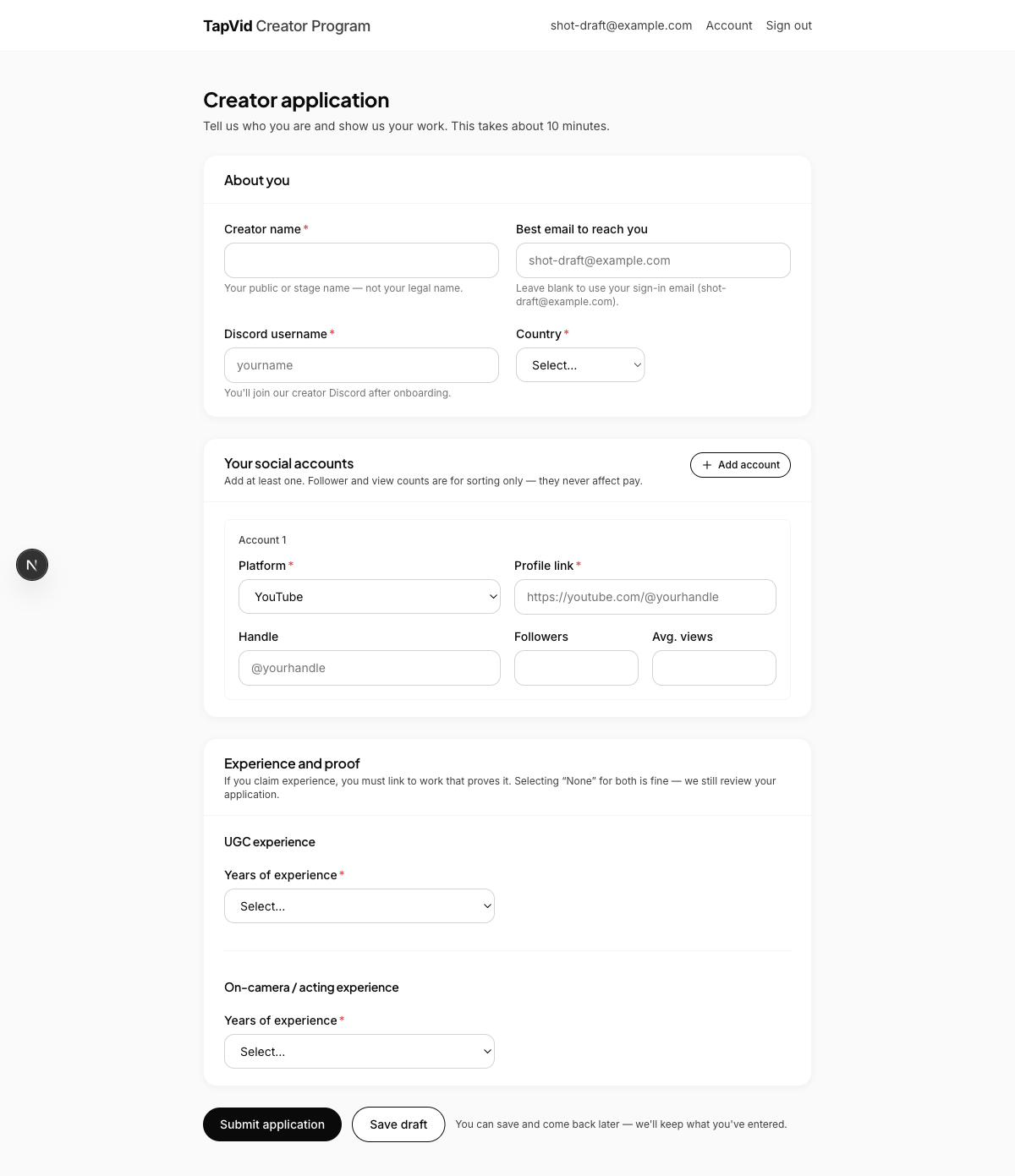 The application form